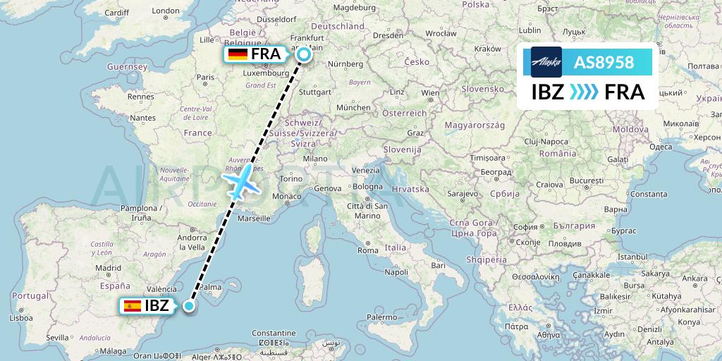 AS8958 Alaska Airlines Flight Map: Ibiza to Frankfurt