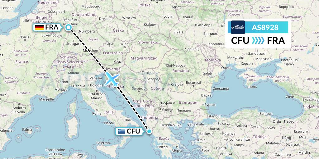 AS8928 Alaska Airlines Flight Map: Corfu to Frankfurt