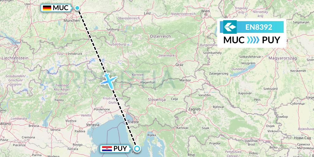 EN8392 Air Dolomiti Flight Map: Munich to Pula