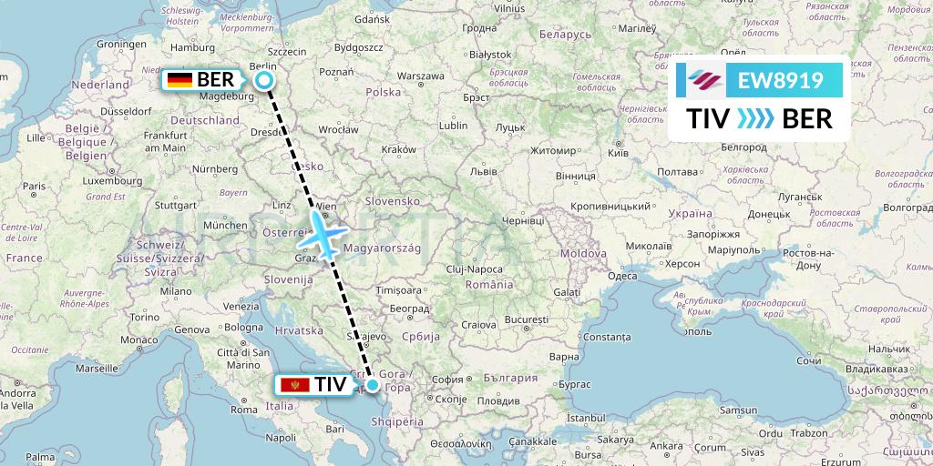EW8919 Eurowings Flight Map: Tivat to Berlin