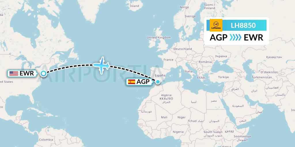 LH8850 Lufthansa Flight Map: Malaga to New York