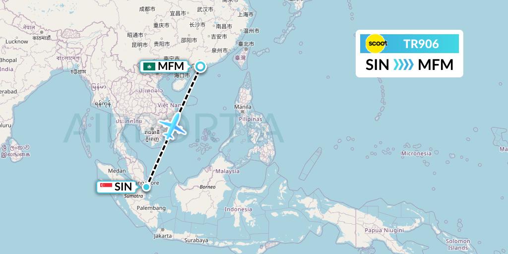 TR906 Tigerair Flight Map: Singapore to Macau