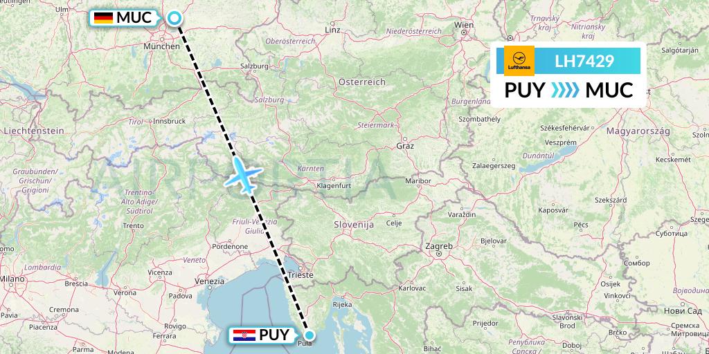 LH7429 Lufthansa Flight Map: Pula to Munich