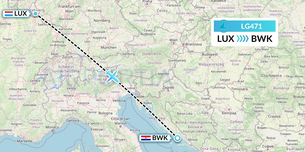 LG471 Luxair Flight Map: Luxembourg to Bol