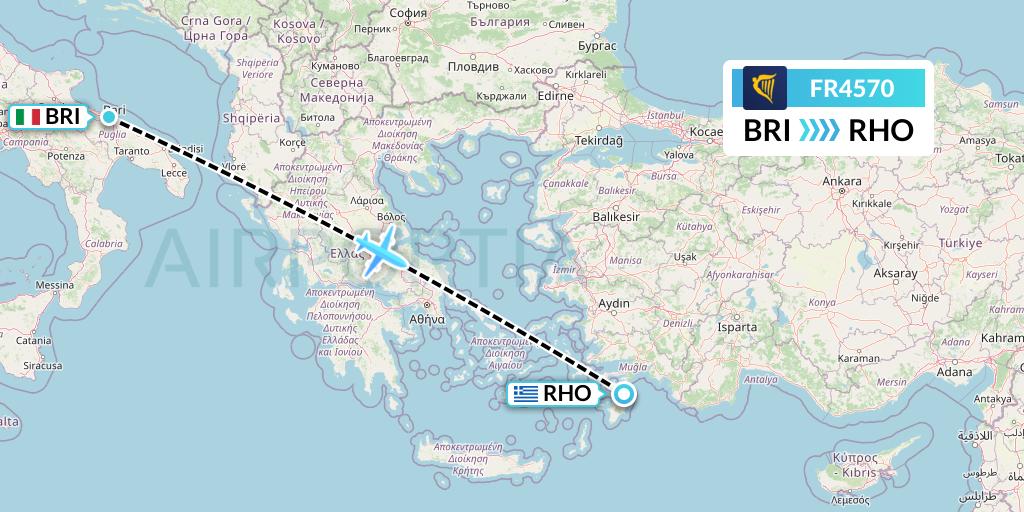 FR4570 Ryanair Flight Map: Bari to Rhodes