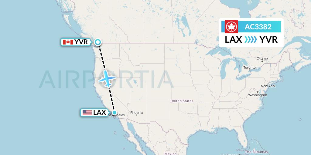 AC3382 Air Canada Flight Map: Los Angeles to Vancouver