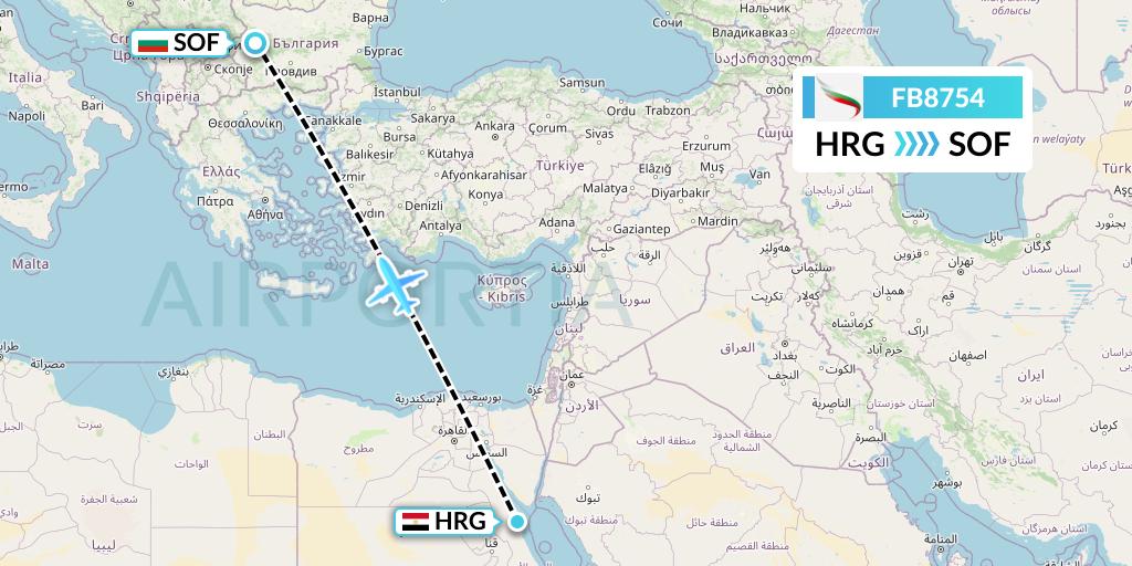FB8754 Bulgaria Air Flight Map: Hurghada to Sofia