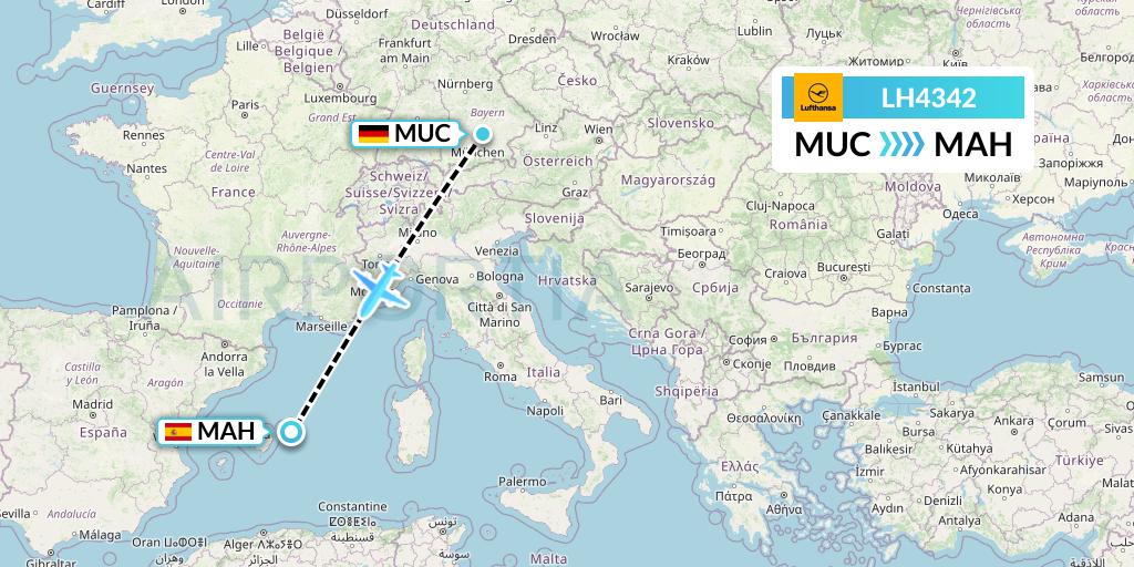 LH4342 Lufthansa Flight Map: Munich to Mahon