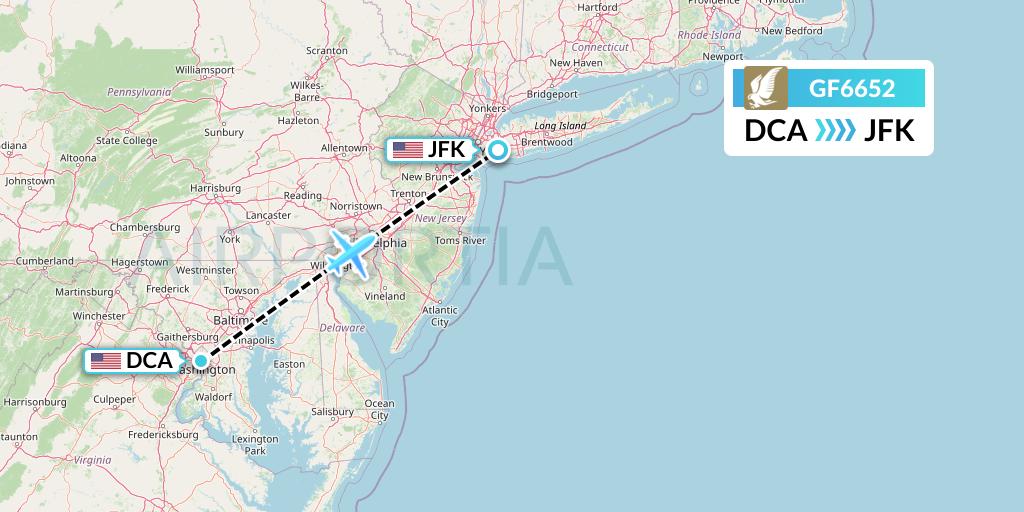 GF6652 Gulf Air Flight Map: Washington to New York