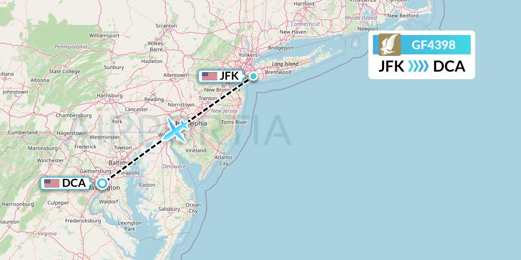 GF4398 Gulf Air Flight Map: New York to Washington