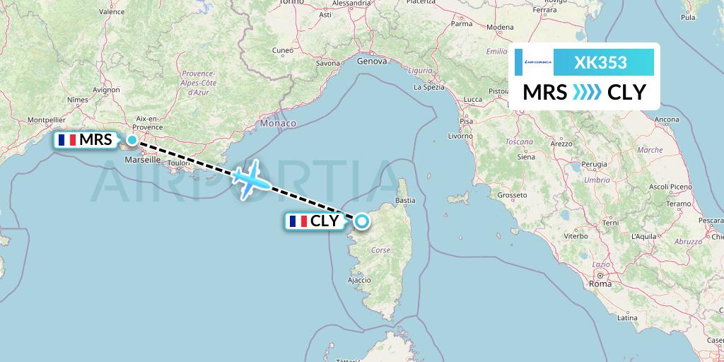 XK353 Air Corsica Flight Map: Marseille to Calvi