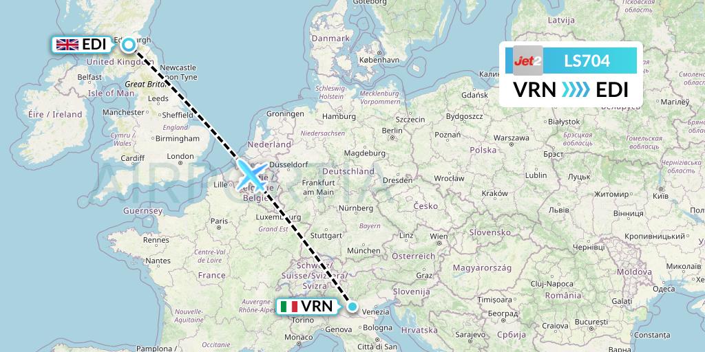 LS704 Jet2 Flight Map: Verona to Edinburgh