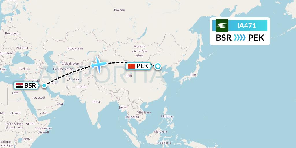 IA471 Iraqi Airways Flight Map: Basra to Beijing