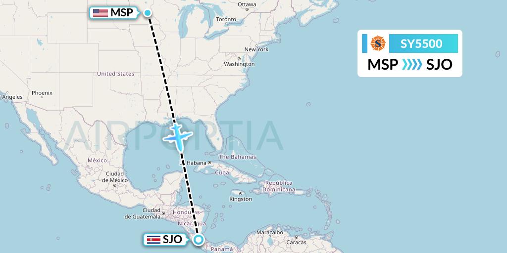 SY5500 Sun Country Airlines Flight Map: Minneapolis to San Jose