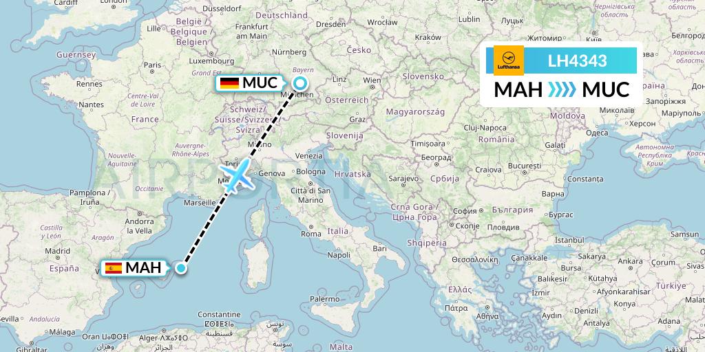 LH4343 Lufthansa Flight Map: Mahon to Munich