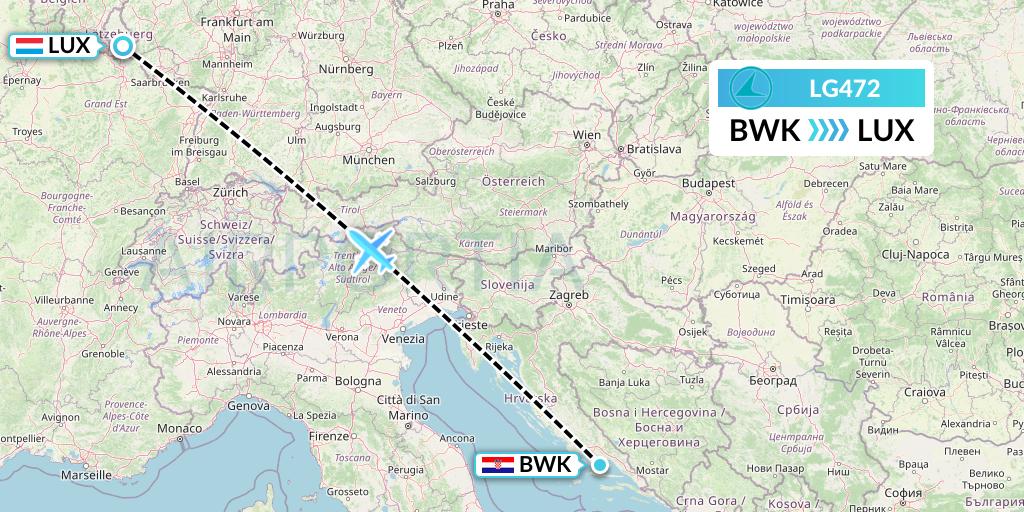 LG472 Luxair Flight Map: Bol to Luxembourg