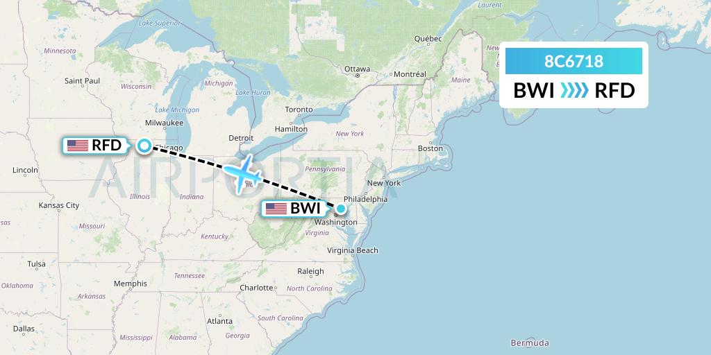 8C6718 Air Transport International Flight Map: Baltimore to Chicago