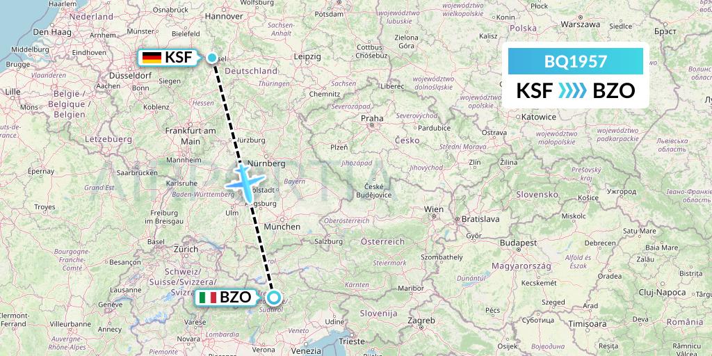 BQ1957 Skyalps Flight Map: Kassel to Bolzano