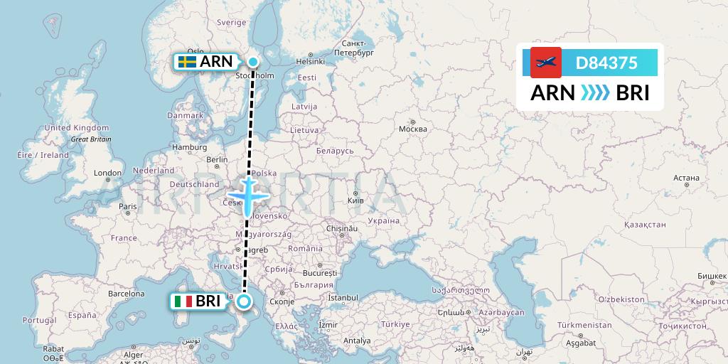 D84375 Norwegian Air International Flight Map: Stockholm to Bari