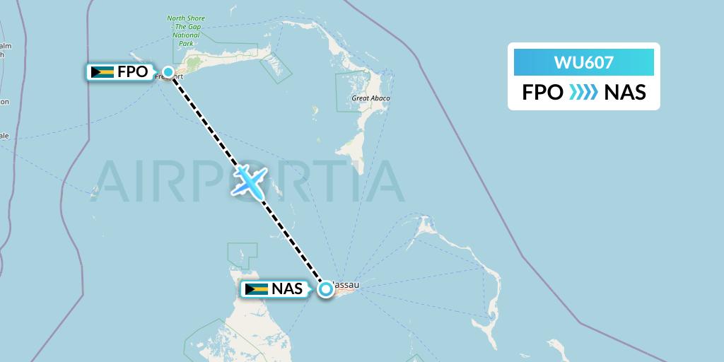 WU607 Western Air Flight Map: Freeport to Nassau
