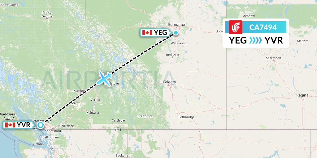 CA7494 Air China Flight Map: Edmonton to Vancouver