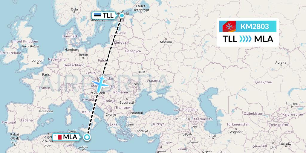 KM2803 Air Malta Flight Map: Tallinn to Malta