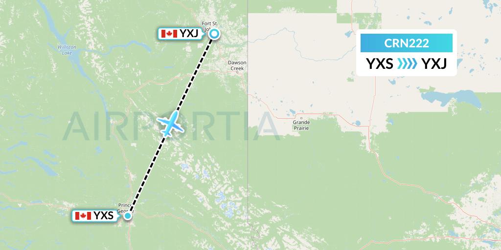 CRN222 Aerocaribbean Flight Map: Prince George to Fort St. John