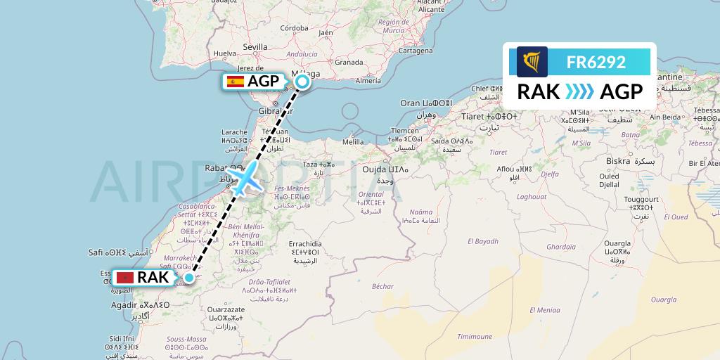 FR6292 Ryanair Flight Map: Marrakesh to Malaga
