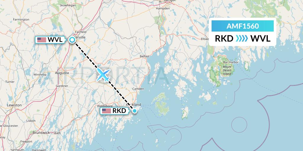 AMF1560 Ameriflight Flight Map: Rockland to Waterville