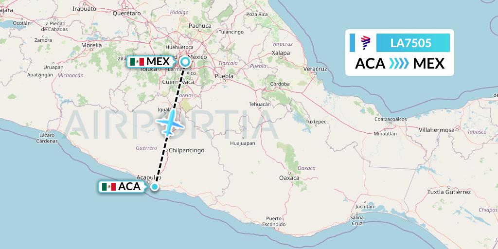 LA7505 LAN Airlines Flight Map: Acapulco to Mexico City