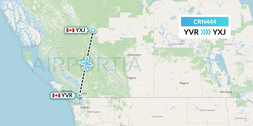 CRN444 Aerocaribbean Flight Map: Vancouver to Fort St. John