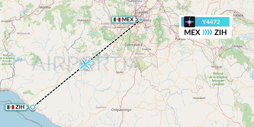 Y4472 Volaris Flight Map: Mexico City to Zihuatanejo