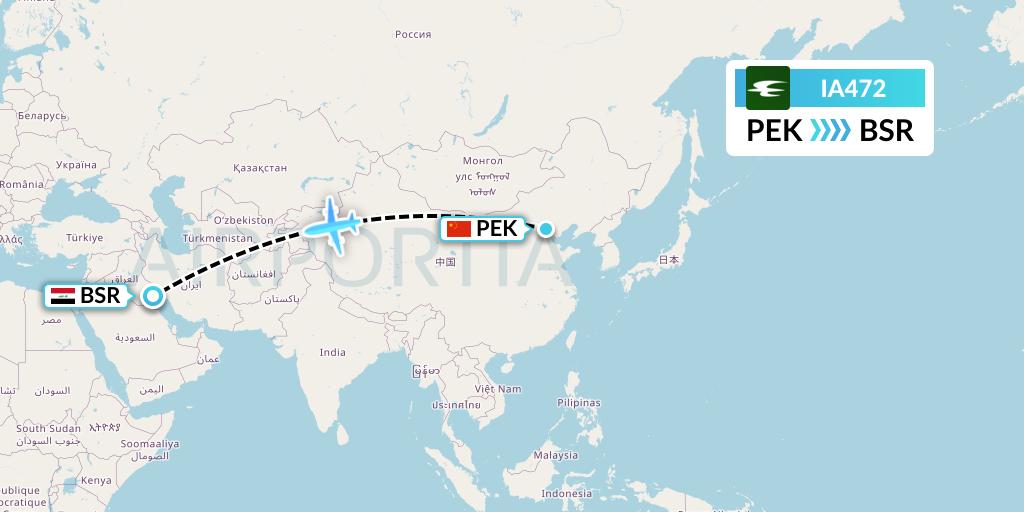 IA472 Iraqi Airways Flight Map: Beijing to Basra