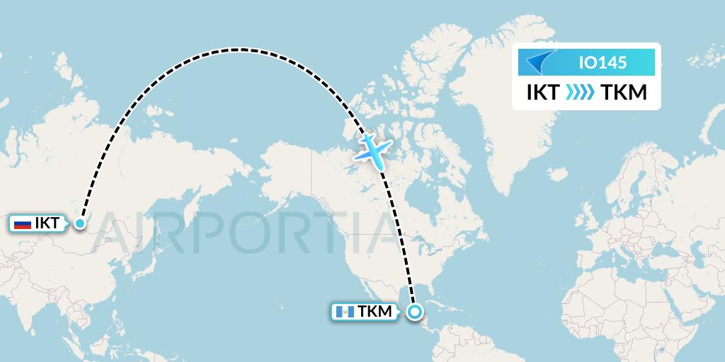 IO145 IrAero Flight Map: Irkutsk to Tikal