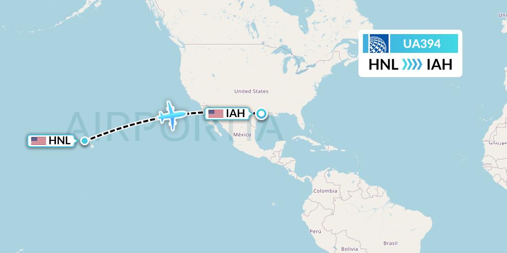 UA394 United Airlines Flight Map: Honolulu to Houston