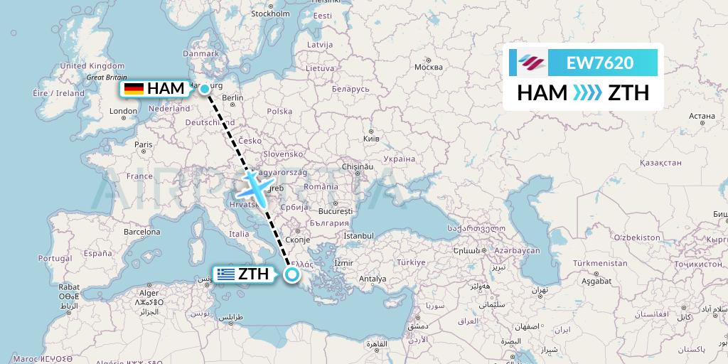 EW7620 Eurowings Flight Map: Hamburg to Zakynthos