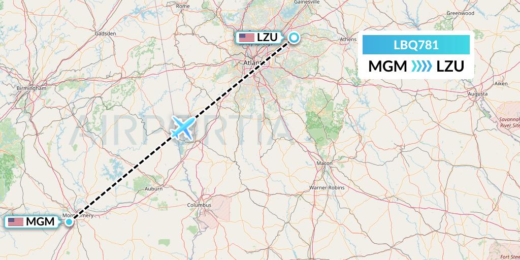 LBQ781 Quest Diagnostics Flight Map: Montgomery to Lawrenceville