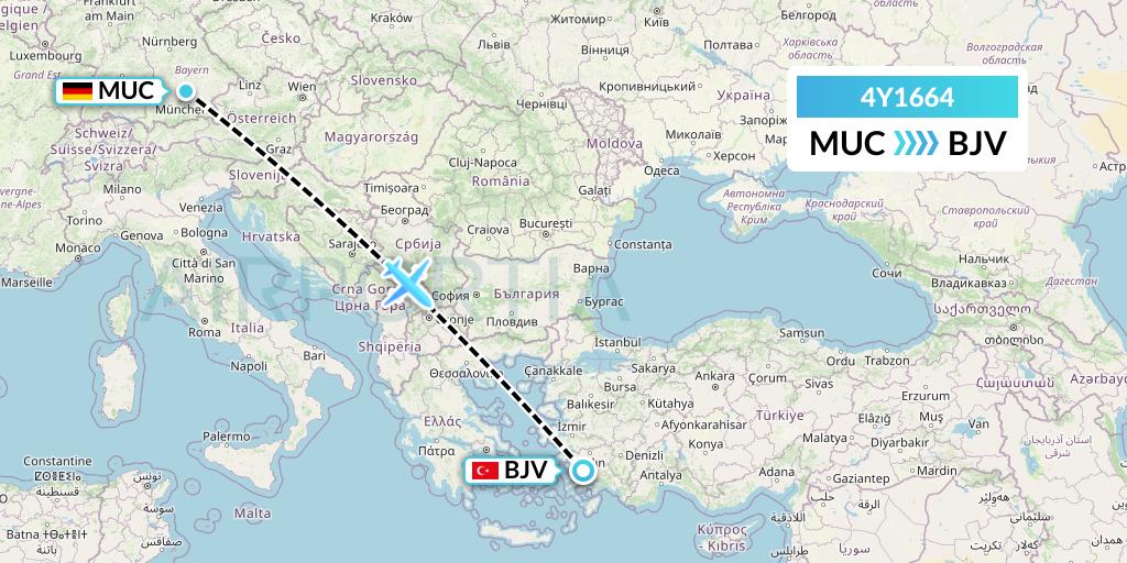4Y1664 Eurowings Discover Flight Map: Munich to Bodrum