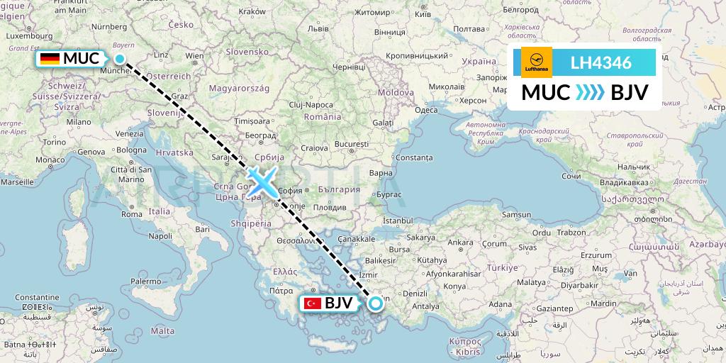 LH4346 Lufthansa Flight Map: Munich to Bodrum
