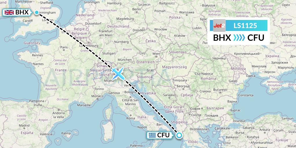 LS1125 Jet2 Flight Map: Birmingham to Corfu