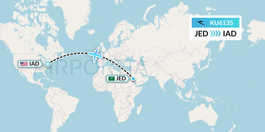 KU6135 Kuwait Airways Flight Map: Jeddah to Washington