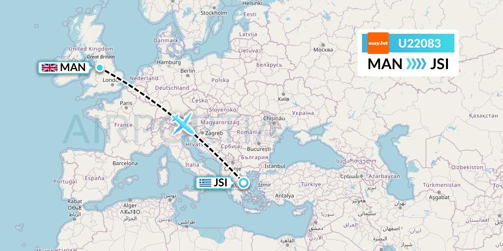 U22083 EasyJet Flight Map: Manchester to Skiathos