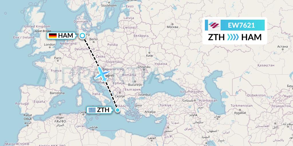 EW7621 Eurowings Flight Map: Zakynthos to Hamburg