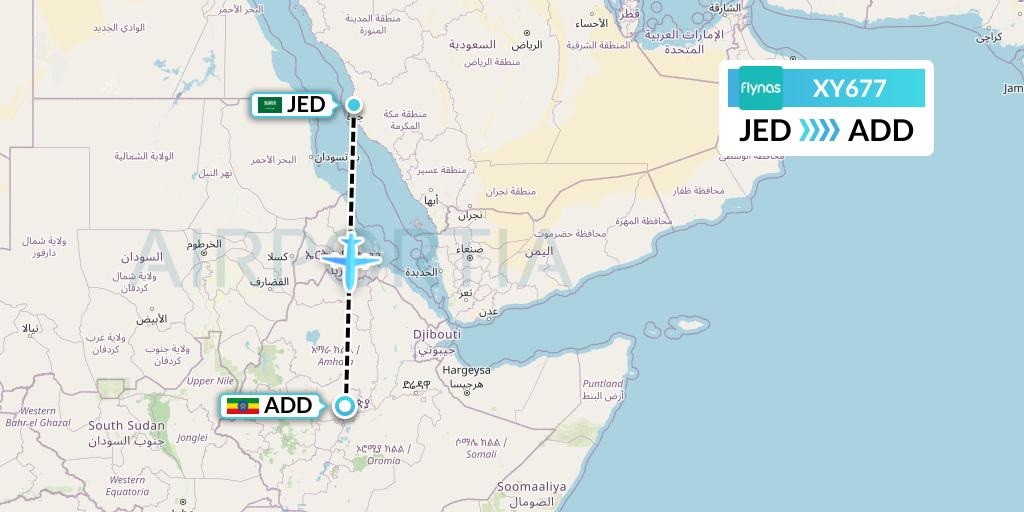 XY677 Flynas Flight Map: Jeddah to Addis Ababa