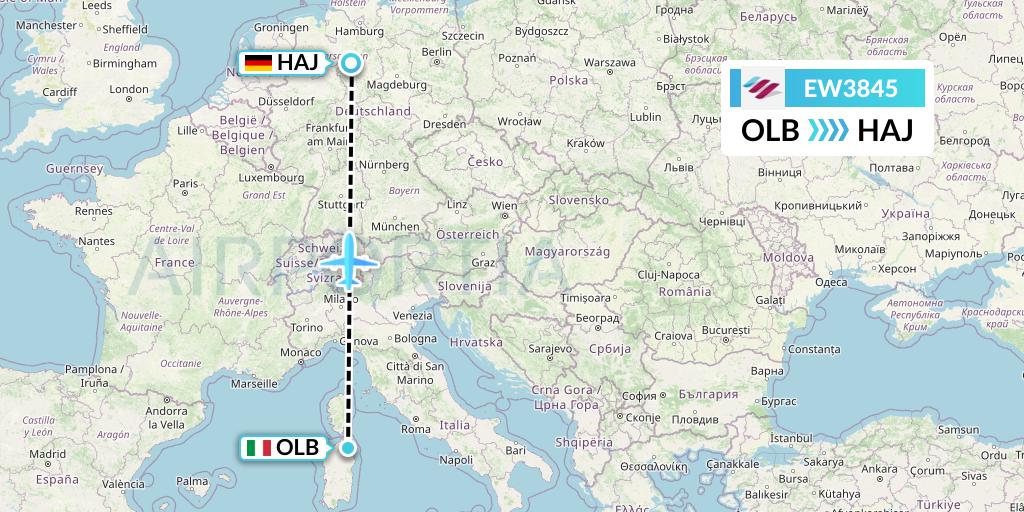 EW3845 Eurowings Flight Map: Olbia to Hannover