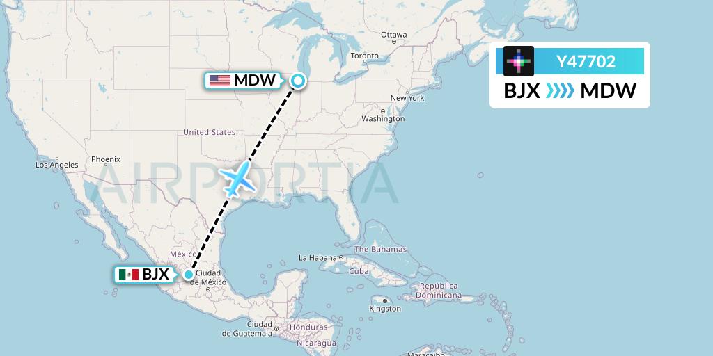 Y47702 Volaris Flight Map: Silao to Chicago