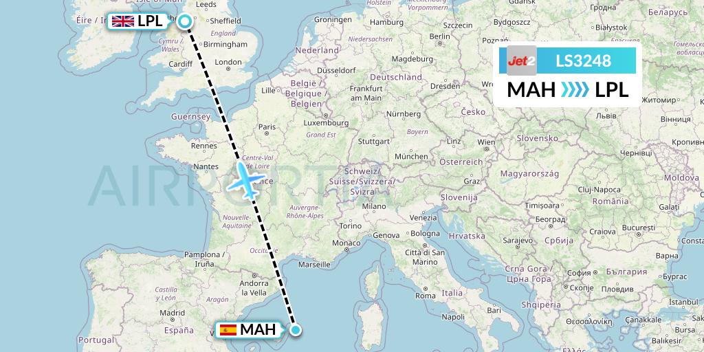 LS3248 Jet2 Flight Map: Mahon to Liverpool
