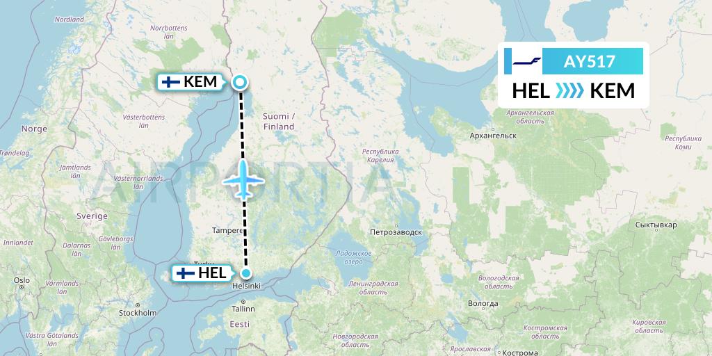 AY517 Finnair Flight Map: Helsinki to Kemi