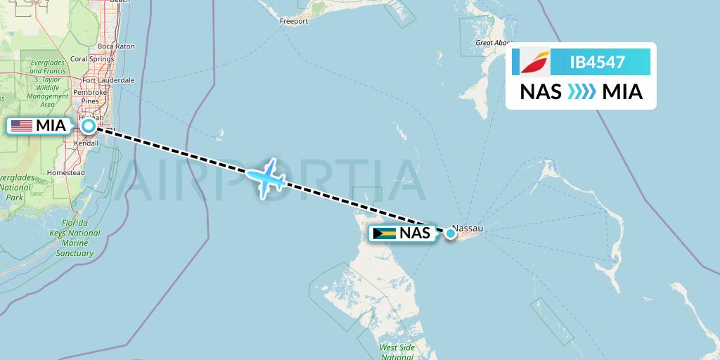 IB4547 Iberia Flight Map: Nassau to Miami