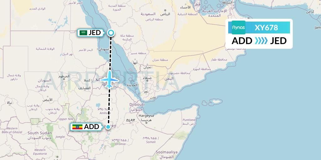 XY678 Flynas Flight Map: Addis Ababa to Jeddah